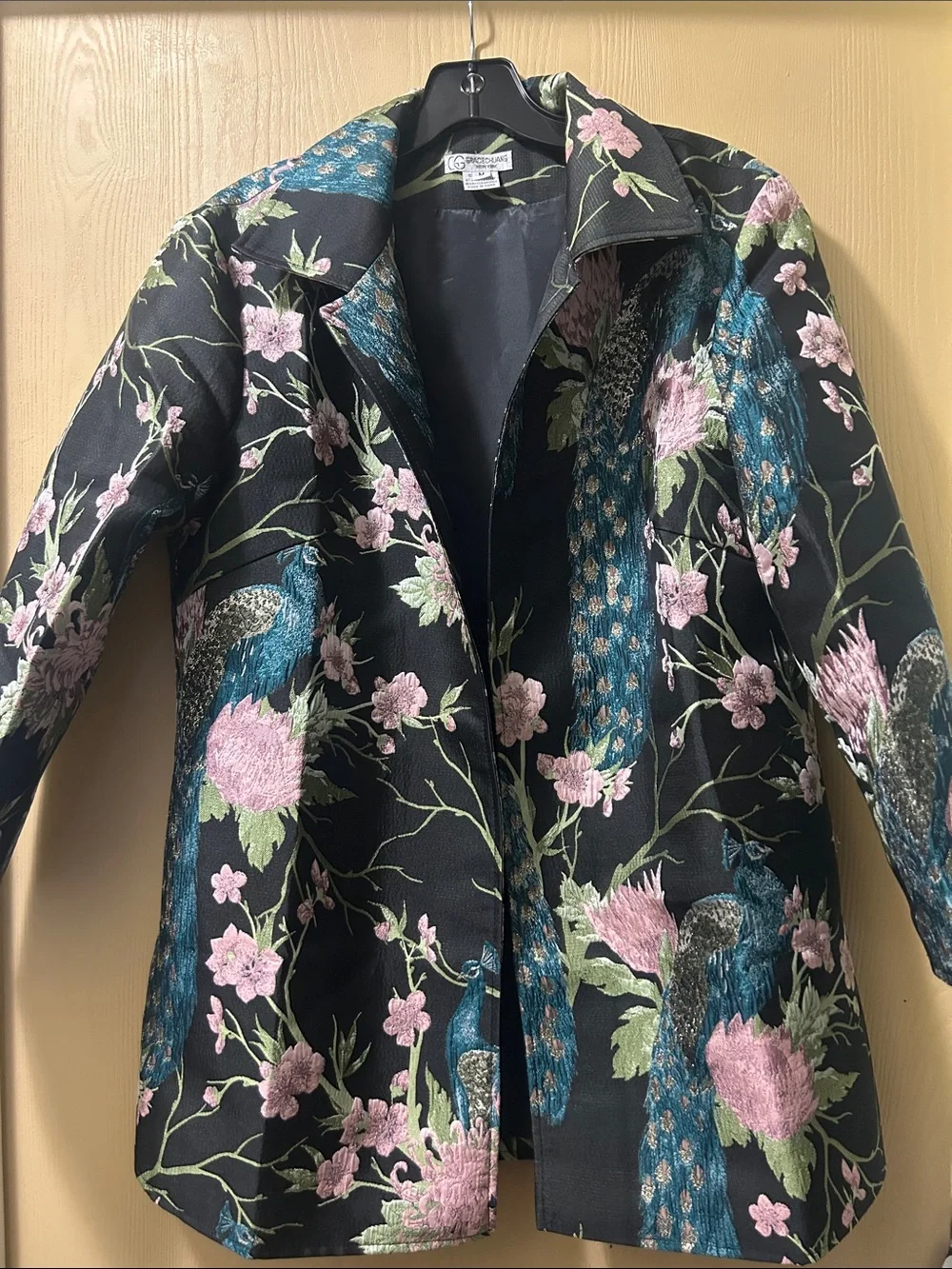 Grace Chaus New York Peacock Floral Tapestry Jacket Blazer Coat MED